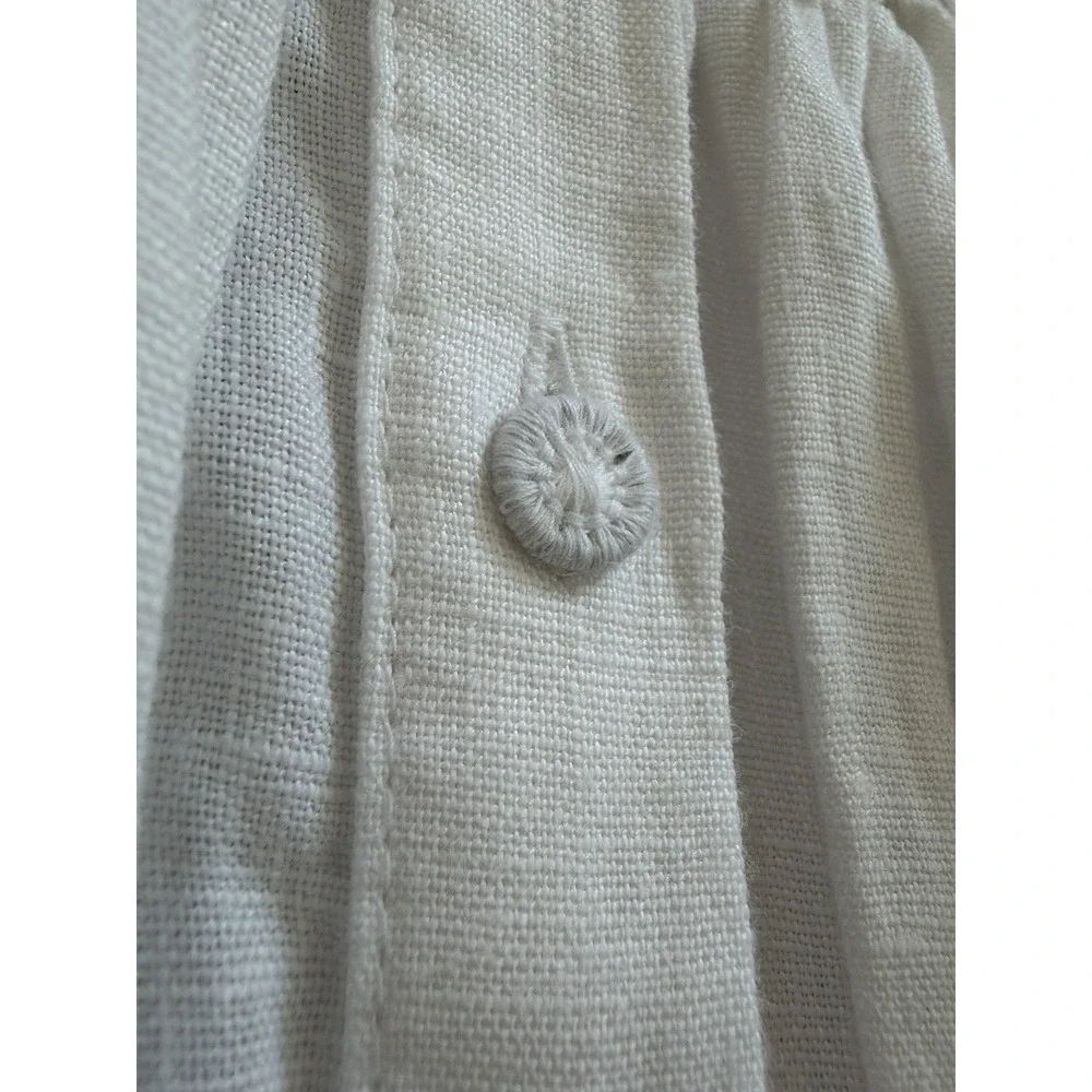 Ulla Johnson Smocked Short Sleeve White Linen Peplum Top Size 14